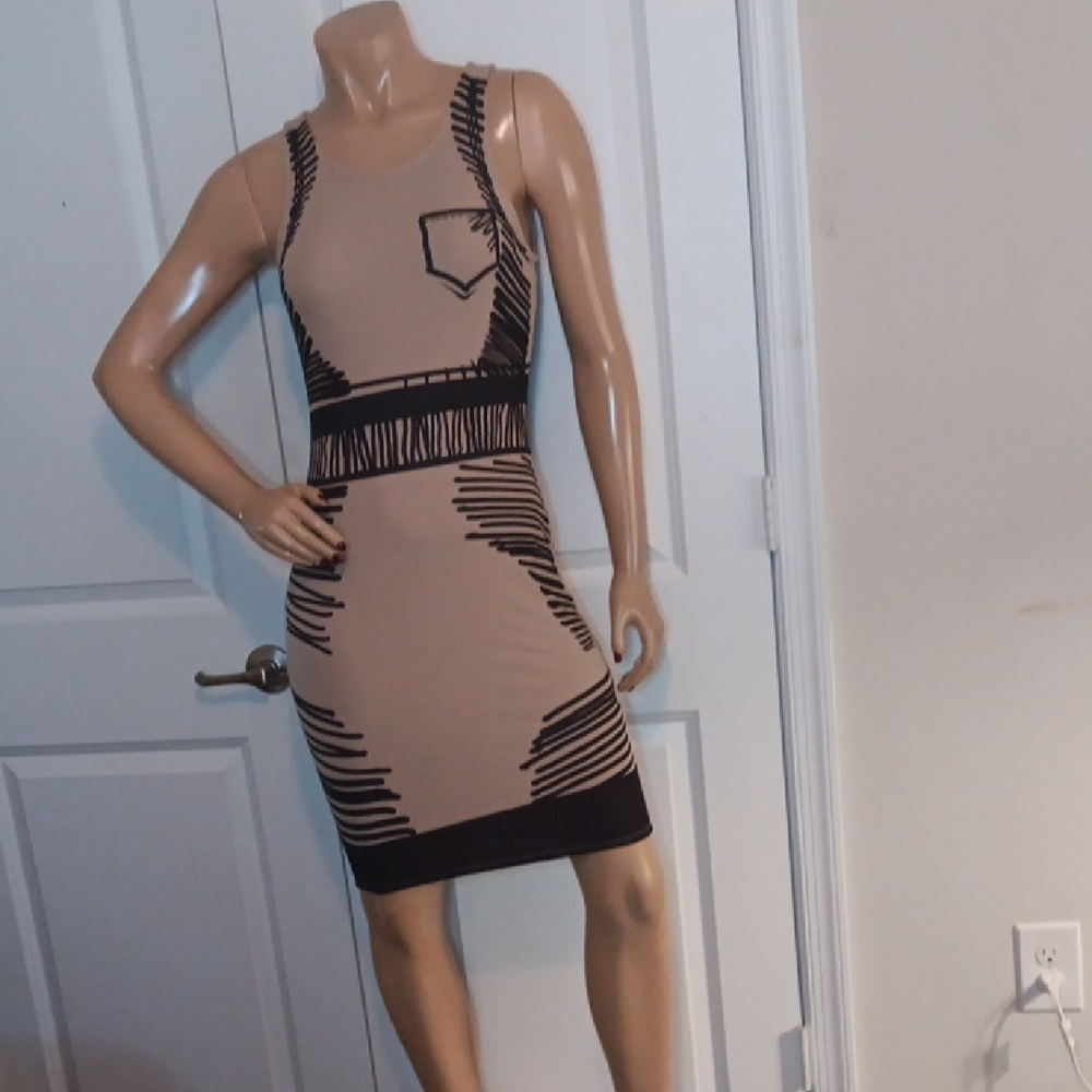 Fashion Nova Tan and Black Mini Dress Sz. Lg. NWT